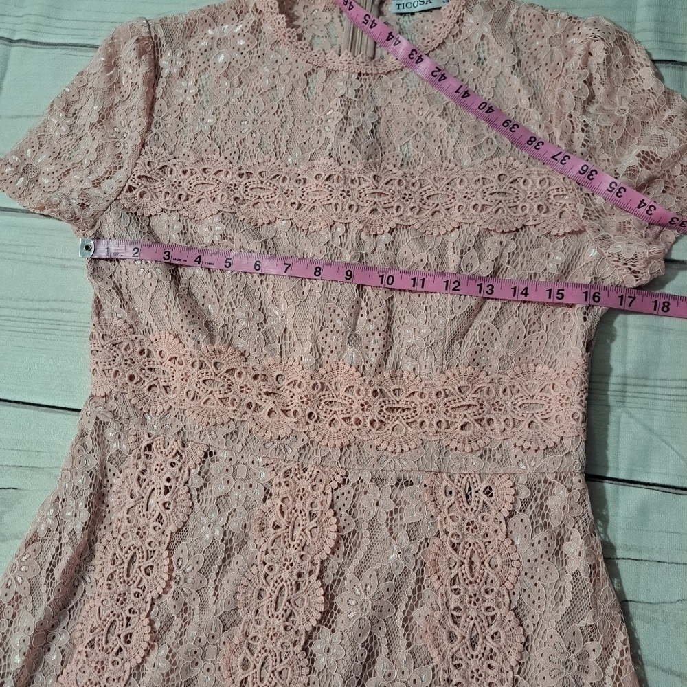 Ticosa Dress Size Large Short Sleeve Pink Lace Regencycore Bridgerton - Picture 4 of 10